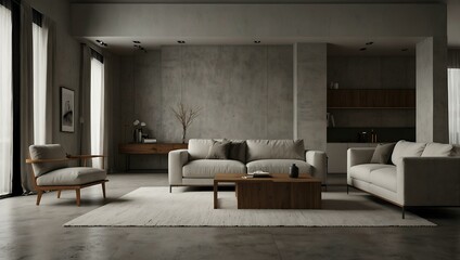Minimalist modern living room scene.