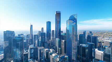 City Skyline and Skyscrapers Under Blue Sky and White Clouds Aerial View