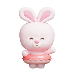Fototapeta premium 3D cute rabbit with rubber swimming rings, Cartoon animal character, 3D rendering.