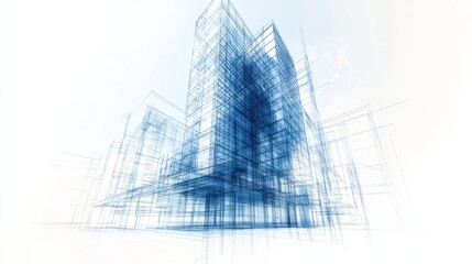 Modern Architecture Wireframe Blueprint Design