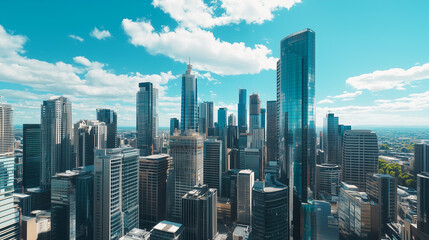 Aerial View of City Skyline and High-Rise Buildings Under Blue Sky and White Clouds