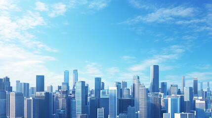 Obraz premium Aerial View of City Skyline and High-Rise Buildings Under Blue Sky and White Clouds