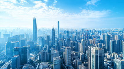 Aerial View of City Skyline and High-Rise Buildings Under Blue Sky and White Clouds