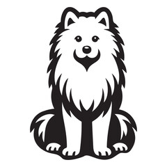 Samoyed Dog Sitting  Vector illustration in black and white
