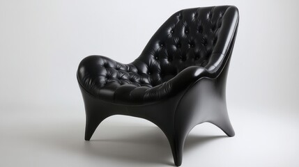 Obraz premium Modern Black Leather Armchair with Button Tufting