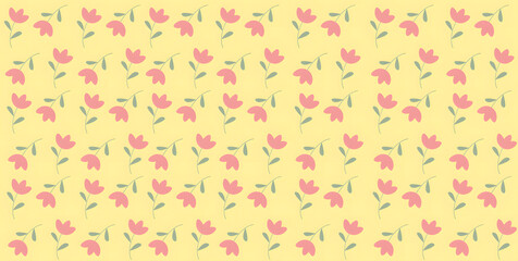 Seamless floral pattern with peach flowers and yellow background