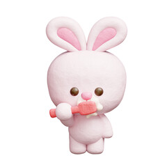 Obraz premium 3D cute rabbit brushing teeth, Cartoon animal character, 3D rendering.