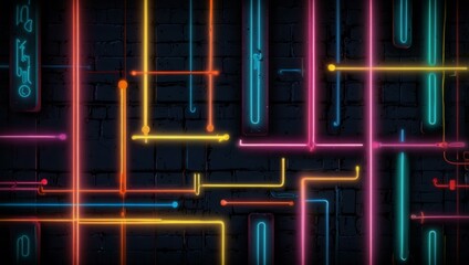 Neon background featuring colorful retro elements.