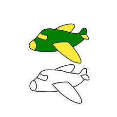 Cartoon airplane isolated on white background, vector illustration  for coloring books