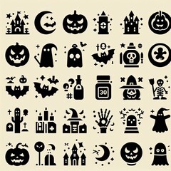 Obraz premium Halloween icon set. Solid icons collection, background, banner, card, poster, template, elegant