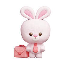 3D cute rabbit business wearing tie, Cartoon animal character, 3D rendering.