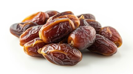 Obraz premium A pile of plump dates on a white surface