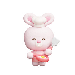 3D cute rabbit cooking, Cartoon animal character, 3D rendering.