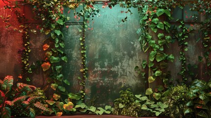 Impressive photo realistic backdrop for poison ivy with green vines and red accents in view