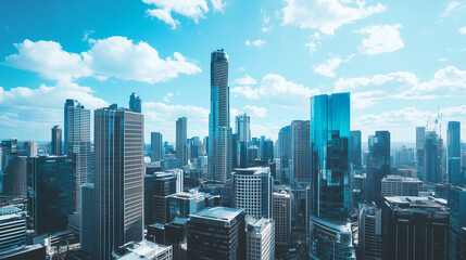 Aerial View of City Skyline and High-Rise Buildings Under Blue Sky and White Clouds