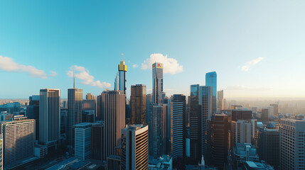 Aerial View of City Skyline and High-Rise Buildings Under Blue Sky and White Clouds