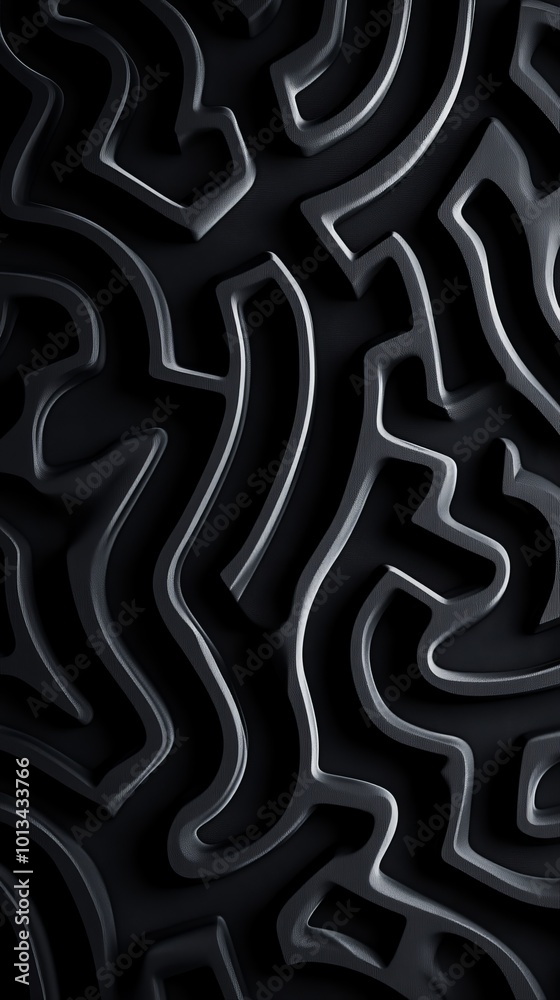 Poster abstract black 3d pattern with wavy lines, modern art design