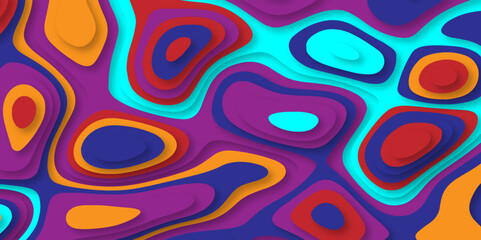 3D illustration, colorful modern papercut background vector. Abstract colorful 3d papercut topography relief vector background illustration.