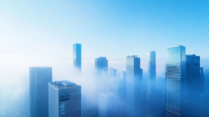 Fototapeta premium Aerial View of City Skyline and High-Rise Buildings Under Blue Sky and White Clouds