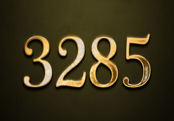 Old gold effect of 3285 number with 3D glossy style Mockup.