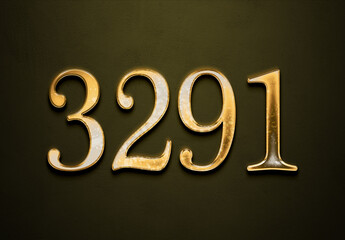 Old gold effect of 3291 number with 3D glossy style Mockup.