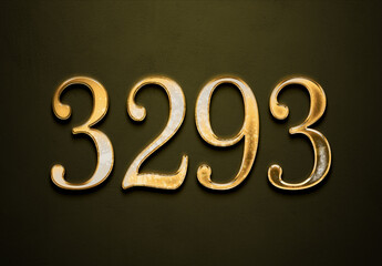 Old gold effect of 3293 number with 3D glossy style Mockup.