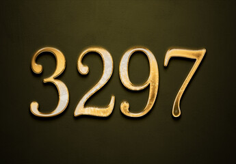 Old gold effect of 3297 number with 3D glossy style Mockup.