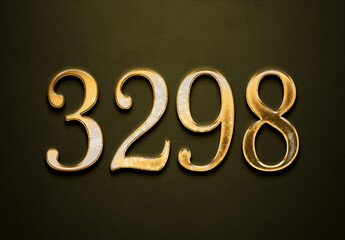 Old gold effect of 3298 number with 3D glossy style Mockup.