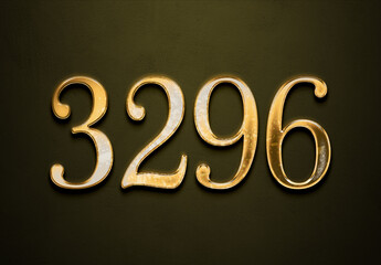 Old gold effect of 3296 number with 3D glossy style Mockup.