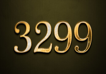 Old gold effect of 3299 number with 3D glossy style Mockup.