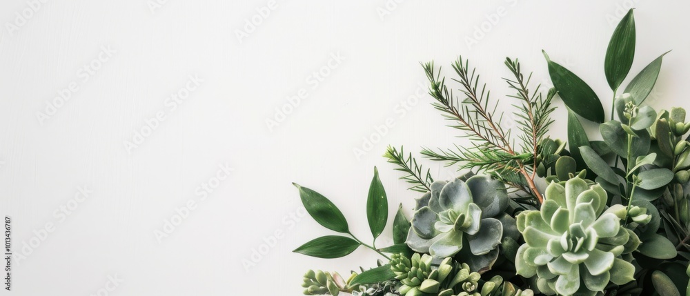 Wall mural a white background with a bunch of green plants and leaves