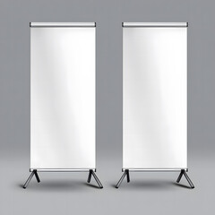 Blank Roll-Up Banners on a Grey Background