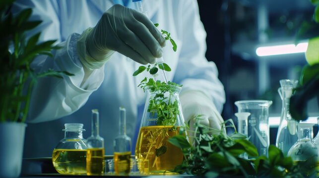 A scientist is working with plants in a lab