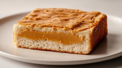 Creamy peanut butter on soft bread invites delicious enjoyment