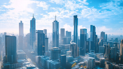 Aerial View of City Skyline and High-Rise Buildings Under Blue Sky and White Clouds