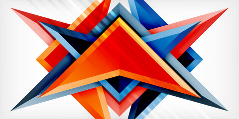 Arrows with 3d effect abstract background. Triangles on light grey backdrop