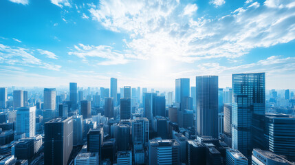 Aerial View of City Skyline and High-Rise Buildings Under Blue Sky and White Clouds