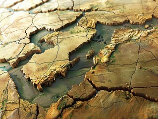 Fototapeta premium A map of a desert with cracks and holes in it