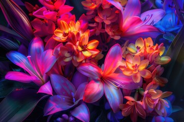 Fototapeta premium A colorful bouquet of flowers with a bright blue background
