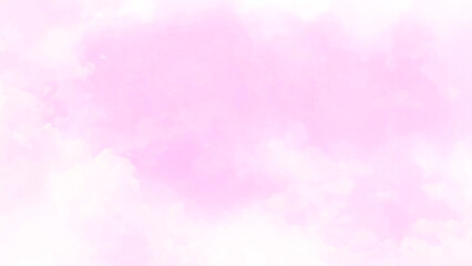 Pink sky with white clouds aquarelle paint paper textured vector canvas. light and soft pink watercolor background with cloudy stains.