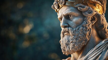 Fototapeta premium A detailed sculpture of a bearded king with a crown, symbolizing power and authority.