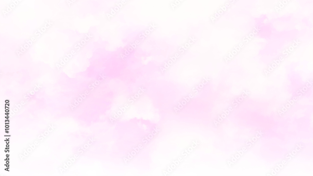Wall mural pink sky with white clouds aquarelle paint paper textured vector canvas. abstract bright colorful pi