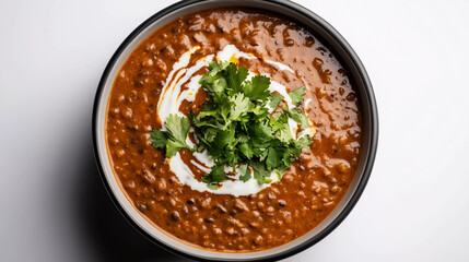 Dal makhani bowl on white background, top view