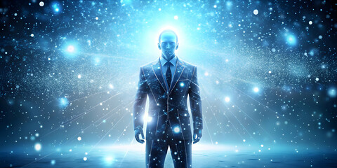 Fototapeta premium Futuristic Flat Abstract Illustration of Glowing Snowball Fight: Vibrant Digital Effects in a Winter Landscape for Engaging Winter Advertising