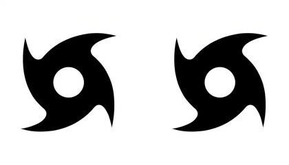 Obraz premium Hurricane Icon, Whirlwind, tornado signs, saw, whipsaw blade, star, Shuriken, Ninja star, typhoon, spinner, twister design black color isolated on white background with copy space