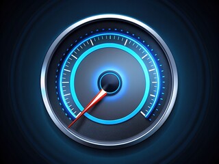 Minimalist speedometer illustration with arrows and numbers on a circular dial, indicating velocity and acceleration in a sleek, modern, and futuristic design element.