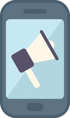 Simple flat vector illustration of a smartphone with a megaphone on the screen
