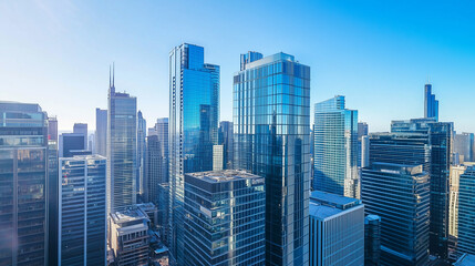 City Skyline and Skyscrapers Under Blue Sky and White Clouds Aerial View