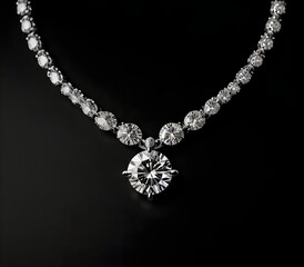 Diamond necklace shot against a black background                 ai gegerate  