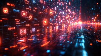 Futuristic Technology Scene with Dynamic Lighting Social Media Icon - Digital Marketing Concept